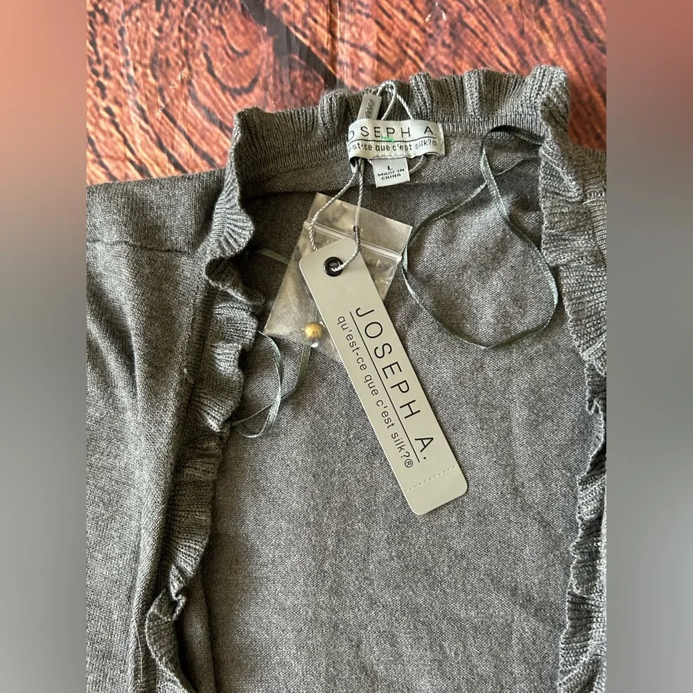 JOSEPH A‎ Women Charcoal Gray Ruffle Long Sleeve Open Front Cardigan Sweater L